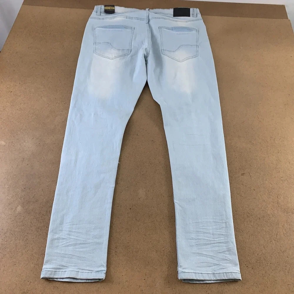 Peace Untd Men's Size 40 Light Wash Distressed Stretch Super Skinny Jeans NWT